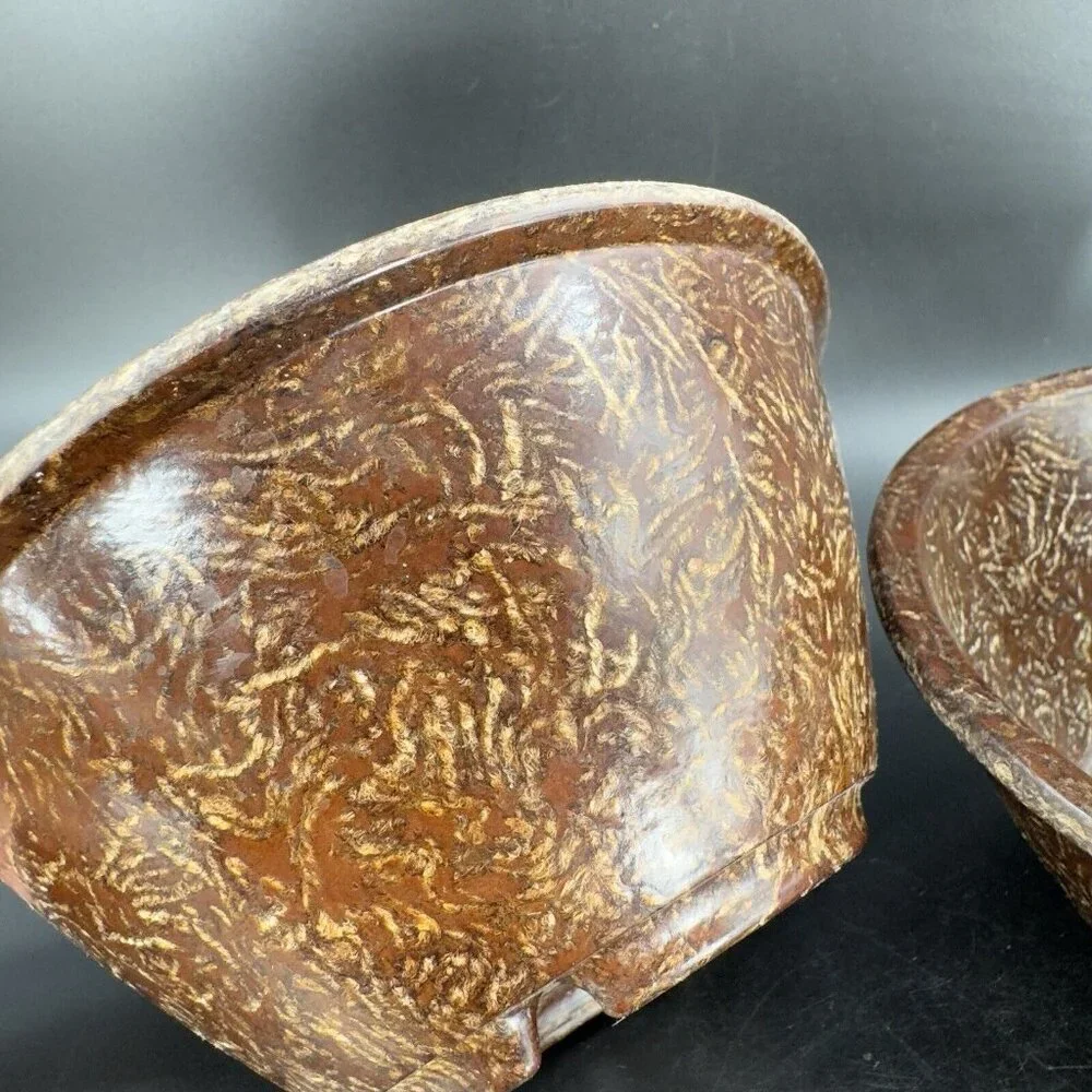 Vintage Permelite Melamine Faux‎ Wood USA Dish Bowl Marked On Bottom Set 2 Pcs